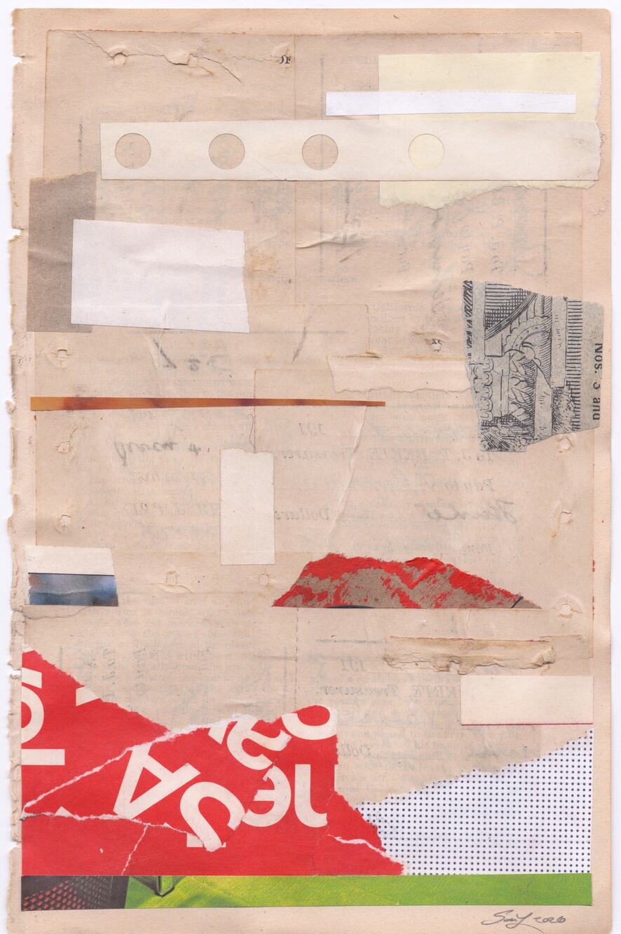 Original Mixed Media Modern Art Collage "Cothurnia" 5.75x9" Signed